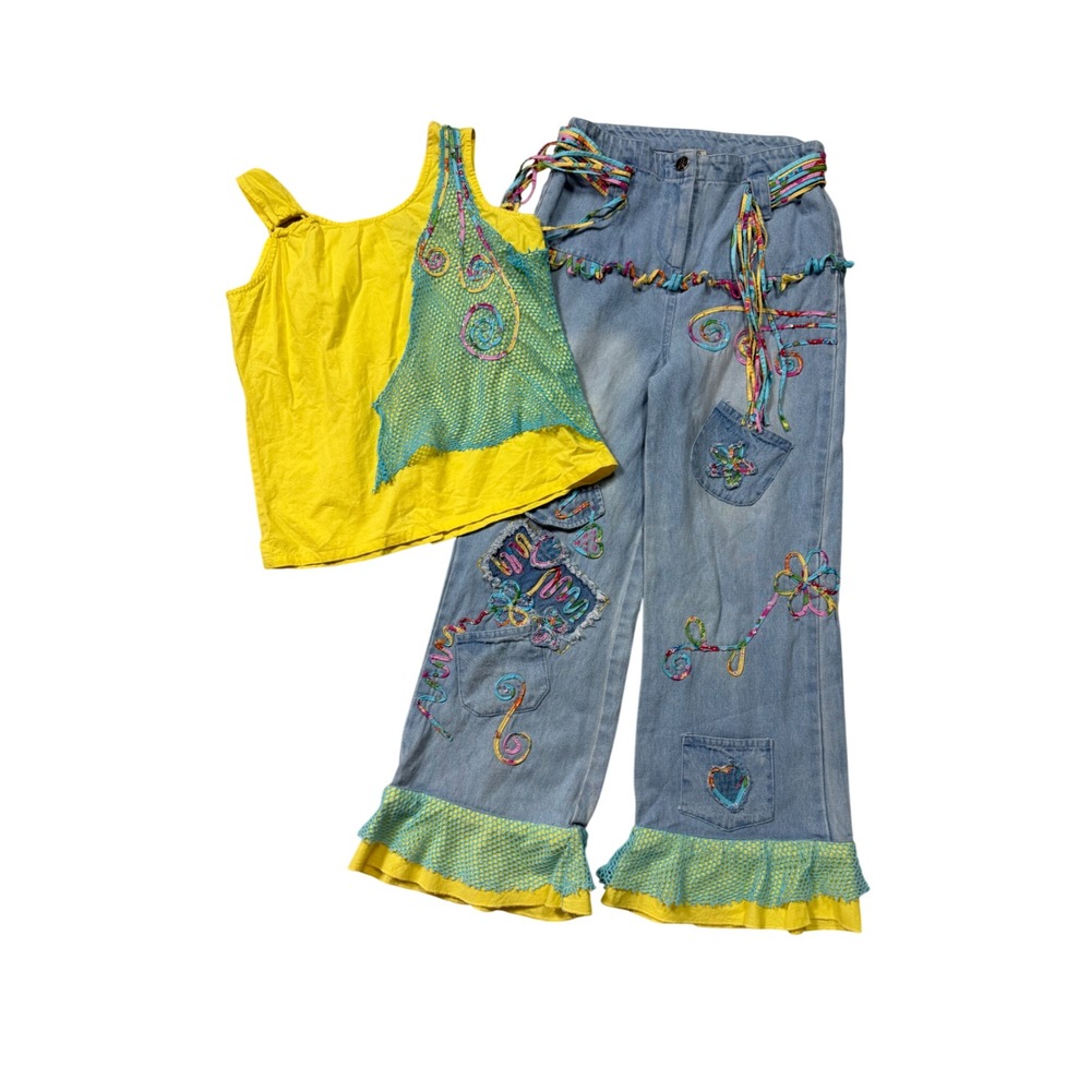 Vintage Y2K Beetlejuice London Girls Top & Embellished Jeans Set 12Y
